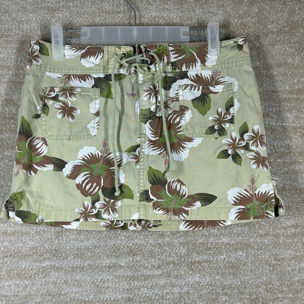 Old Navy Womens Vintage Y2K Hibiscus Floral Skort Green Brown Size 1 Cotton 2004